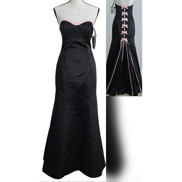 Jessica McClintock Sz 4 Black Pink Bow VTG Y2K Formal Gown Whimsigoth Mermaid - Picture 1 of 13